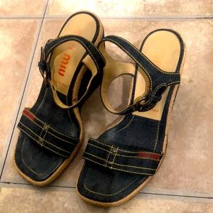 Vintage Authentic Miu Miu Denim wedge sandals 7.5